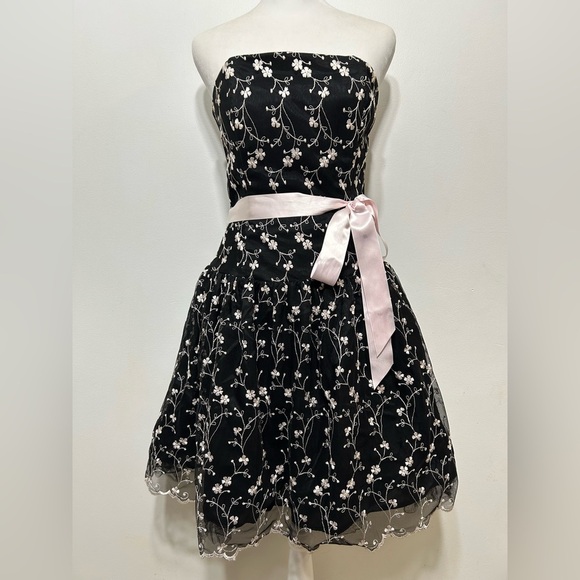 Jessica McClintock Gunne Sax Vintage Y2K Strapless Floral Homecoming Dress - Picture 1 of 10